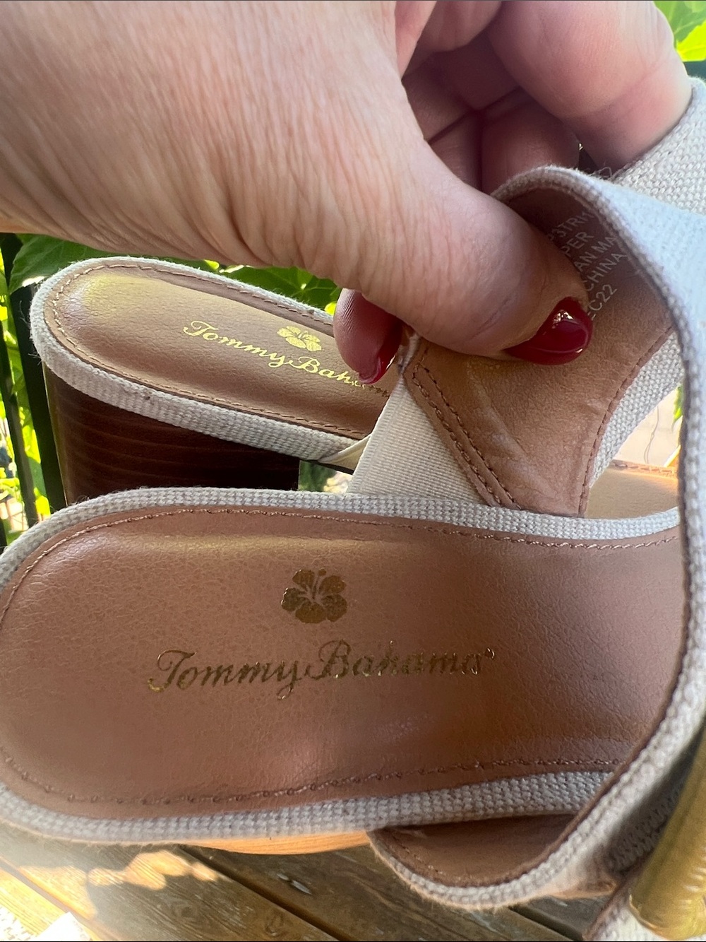 Tommy Bahama Trista Cream Linen Buckle Block Heel Sandals - Picture 10 of 13